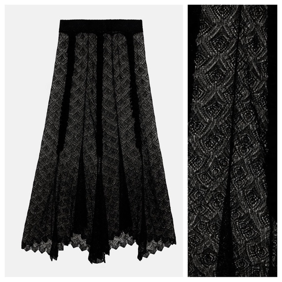 NWT. Zara Limited Edition Black Pointed Pointelle Midi Skirt. - Picture 6 of 9